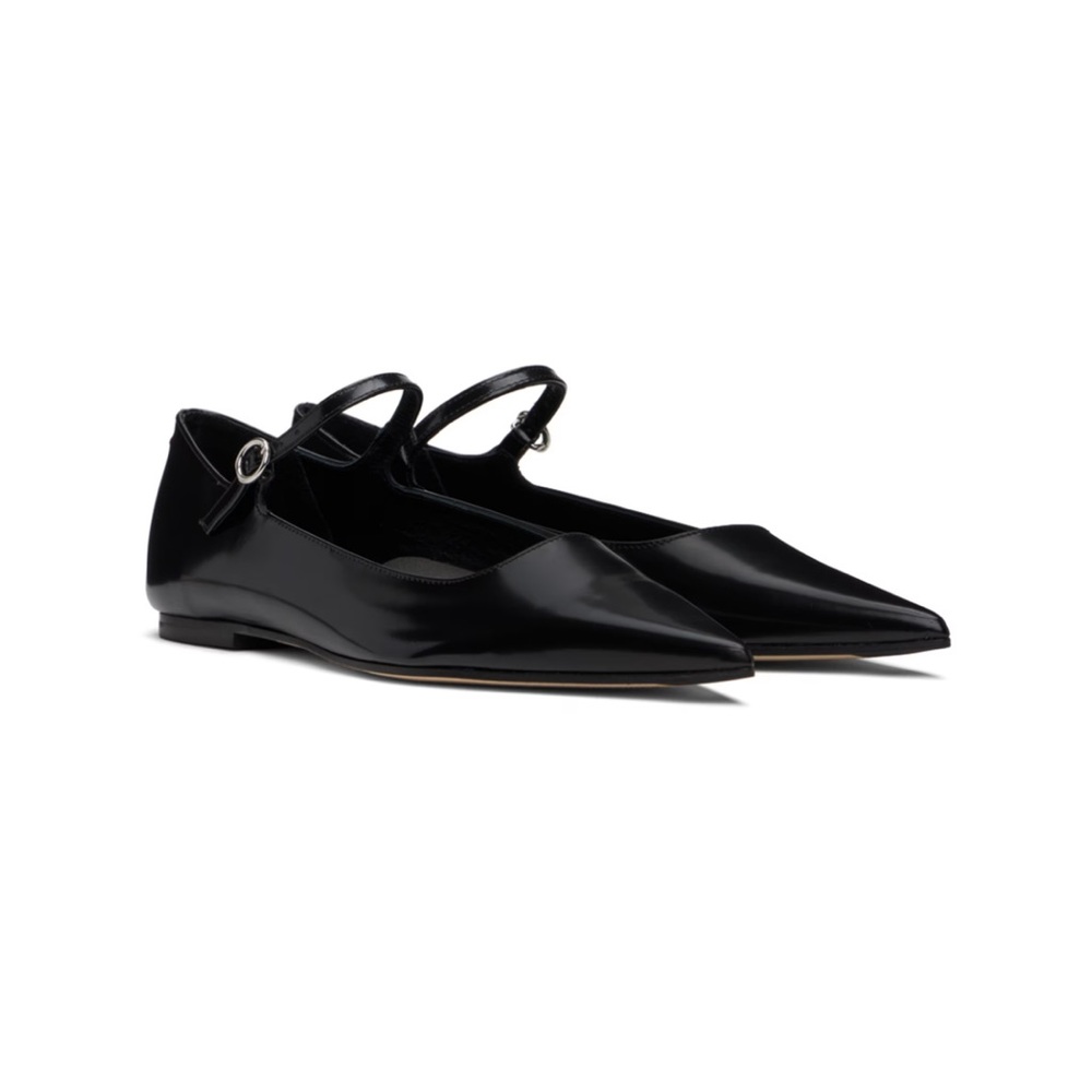 Aeyde Black Flats with Ankle Strap